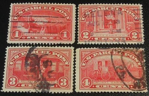 1913 1c, 2c, 3c, 4c Parcel Post Scott Q1, Q2, Q3, Q4 used