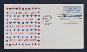 US #928 FDC San Francisco Calif. April 25, 1945 Crisp and Clean Cover