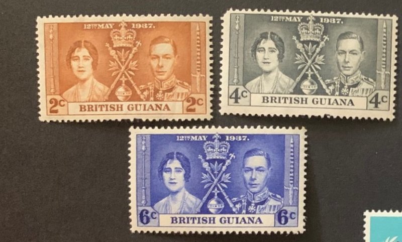 STAMP STATION PERTH British Guiana #227-229 Coronation Issue MH  1937