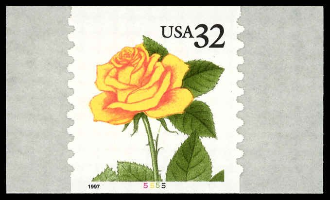 US Sc 3054 VF/MNH PLATE # SINGLE - 1997 - 32¢ Yellow Rose