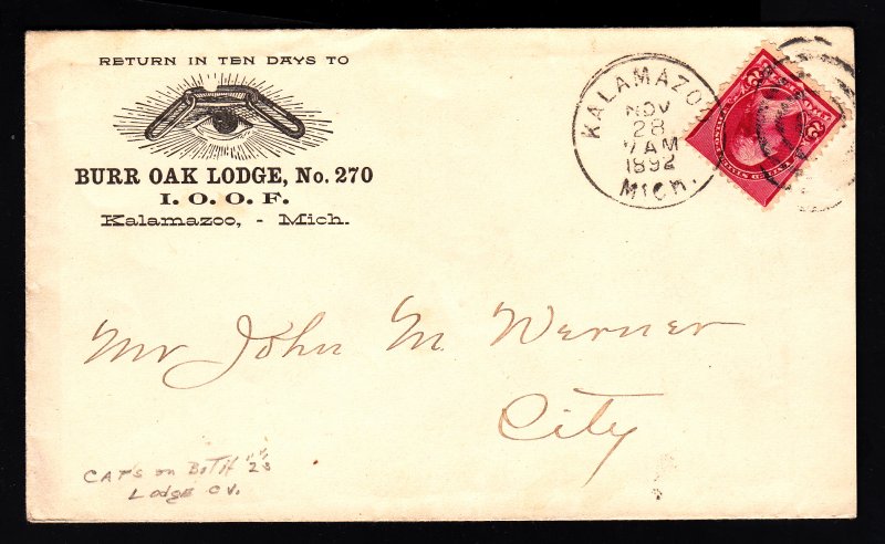 US #220c Solo use on masonic lodge cover! Sound stamp!