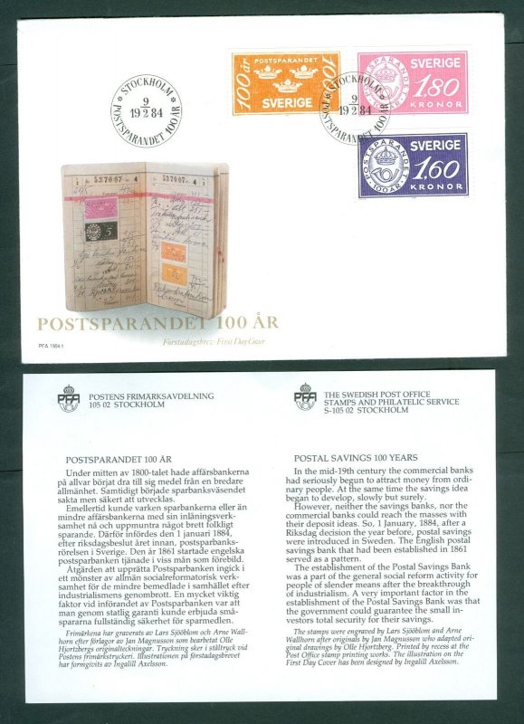 Sweden. FDC 1984. Postal Savings 100 Year.  Engraver: A Wallhorn