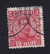 Iceland    #115  used   1920  Christian X   10a  red