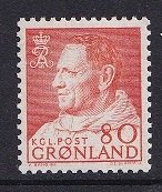 Greenland  #61  MNH  1963   Frederick IX  80o  red