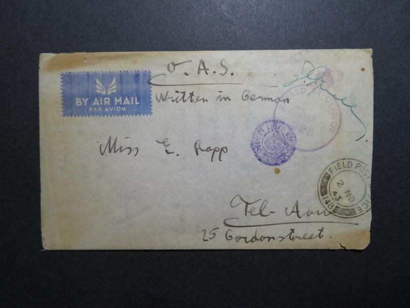 Palestine 1943 British FPO 148 OAS Cover w/ Letter Inside - Z11392