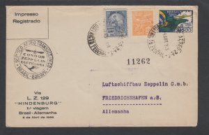 Brazil Sieger 404, 1936 Hindenburg Zeppelin cover, LZ129 First Südamerikafahrt