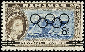 BAHAMAS Sc 202 F-VF/MNH - 1964 8p - Yacht Racing - Olympic Rings Ovrpt