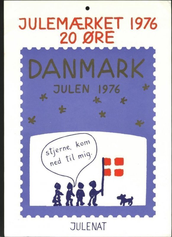 Denmark. Christmas Seal.1976. 1 Post Office,Display,Advertising Sign. Stars,Flag