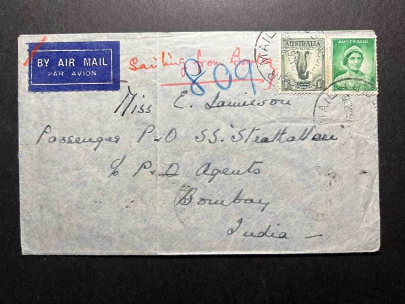 1938 Australia Airmail Cover to Bombay India SS Stealtallau