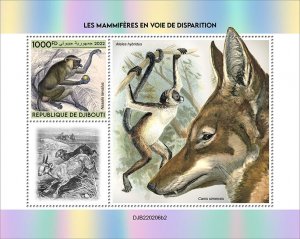 DJIBUTI - 2022 - Endangered Animals - Perf Souv Sheet #2 - Mint Never Hinged
