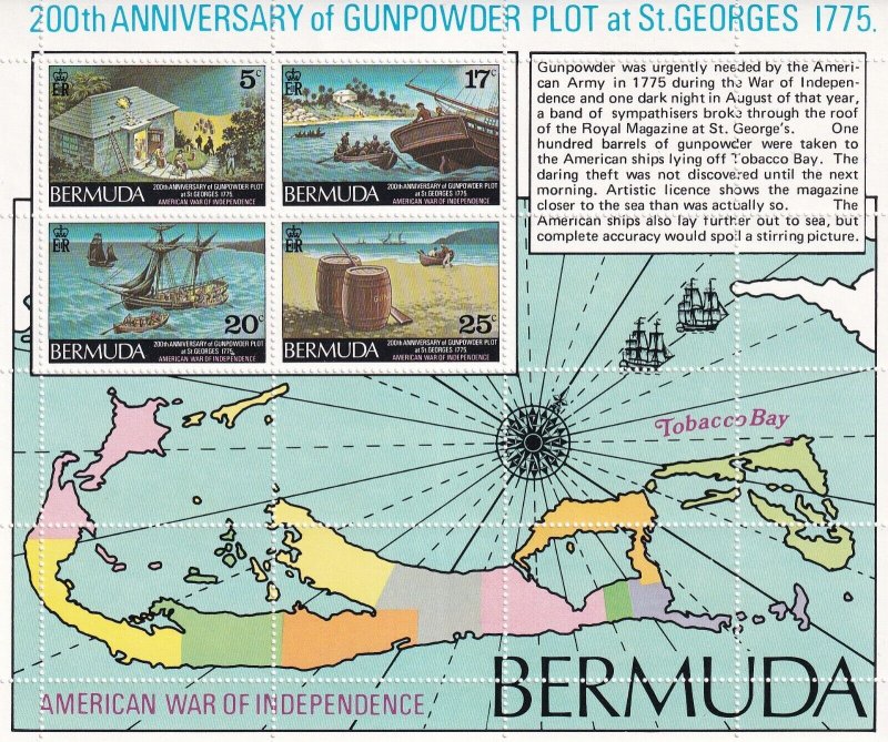 SA08b Bermuda 1975 The 200th Anniversary of Gunpowder Plot mint Souvenir Sheet