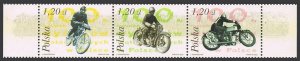 Poland 3697 ac strip,MNH.Michel 4073-4075. Motorcycle racing in Poland,100,2003.