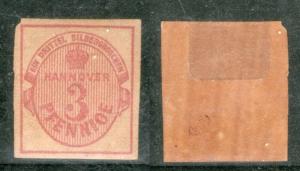 Germany Hannover 1853 3 Pf Crown & numerical Sc 7 Cat $275  MH Good # 1693