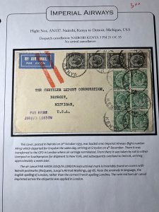 1933 British KUT Airmail Cover Nairobi Kenya to Detroit MI USA Imperial Airways