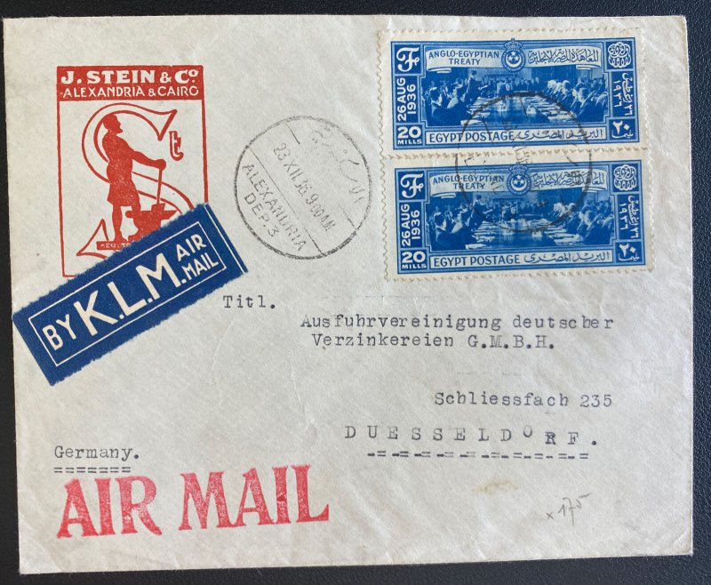 1936 Alexandria Egypt Airmail Commercial Cover To Düsseldorf Germany By KLM