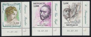 Monaco Van Gogh Boucher Mazzola Anniversaries 3v Corners Date 2003 MNH