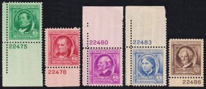 United States Scott 859-863 w/ Plate Numbers (1940) Mint NH VF Complete Set W