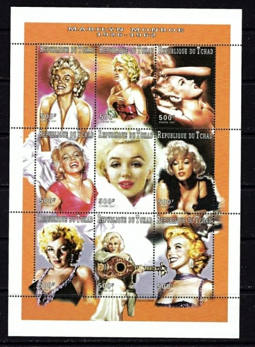 Chad 704J MNH 1997 Marilyn Monroe sheet of 9 (an1627)
