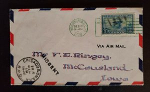 1928 Washington DC to McCausland Iowa via Chicago IL Missent RPO Airmail Cover