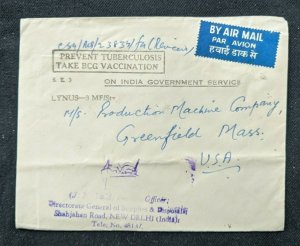 1958 New Delhi India Airmail Cover to Greenfield Massachusetts USA