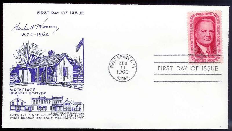 UNITED STATES FDC 5¢ Herbert Hoover 1965 West Branch