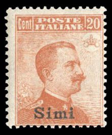 Italian Colonies, Aegean Islands #12 Cat$72.50, 1917 Simi, 20c brown orange, ...