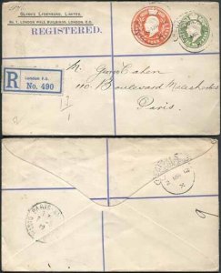 ESC622 KEVII 1/2d and 4d stamped to Order Registered Envelope Used