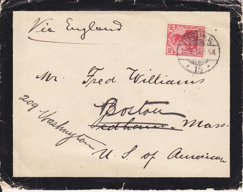 Germany Sc 68 on 1903 Forwarded Mourning Cover to Mass.