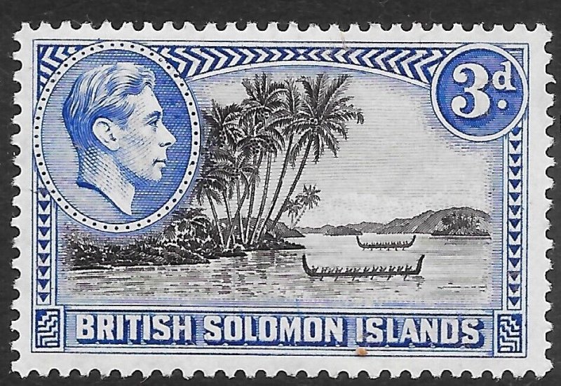 BRITISH SOLOMON IS. SG65 1938 3d BLACK & ULTRAMARINE p13½ MTD MINT.