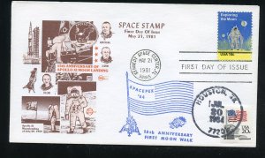 US 1912 Moon Walk & 15th anniversary UA First Rank Dual Combo cachet FDC Houston