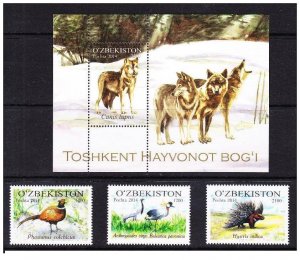 2014 Uzbekistan wildlife animals wolf birds set+s/s MNH 124