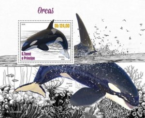 St Thomas - 2020 Orca Whales Marine Life - Stamp Souvenir Sheet - ST200508b