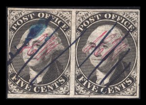 MOMEN: US STAMPS #9X1a IMPERF PAIR PROVISIONAL POS. 11-12 USED LOT #83262*