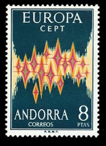 Andorra (Spanish) #62 Cat$60, 1972 Europa, never hinged