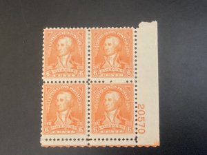 USA Scott #711 F MNH Plate Block