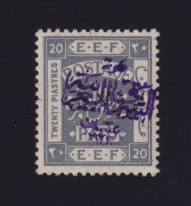 Jordan Sc #62 (1920) 20pi pale grey w/Violet Handstamp Mint VF H