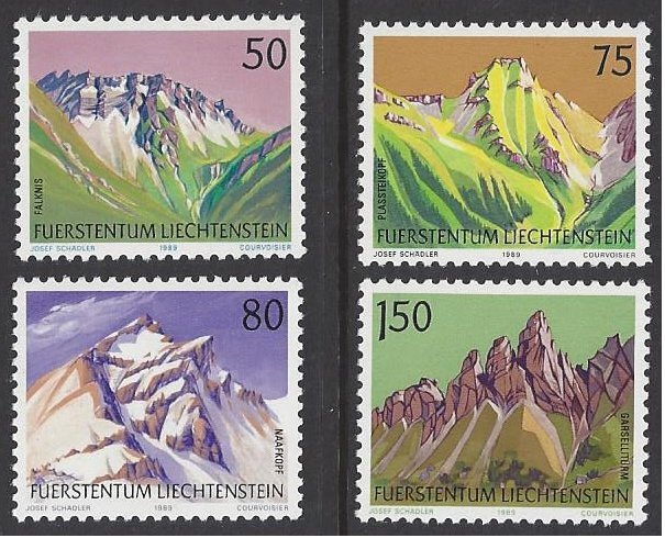 Liechtenstein #911-14 MNH set, various mountains, issued 1989