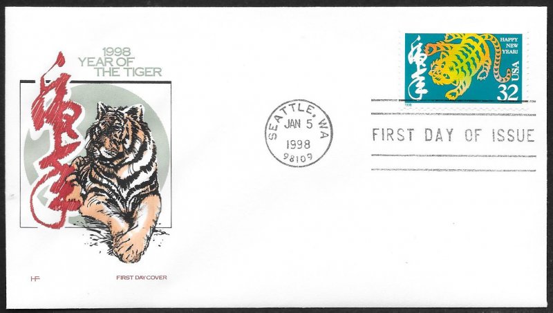 UNITED STATES FDC 32¢ Year Of The Tiger 1998 Farnam