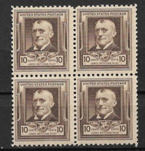 1940 Sc868 10¢ James Whitcomb Riley MNH block of 4