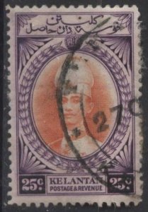 Malaya: Kelantan 37 (used) 25c Sultan Ismail, vio & red org (1937)