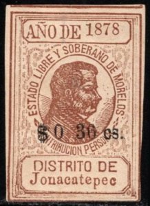 1878 Mexico Revenue 36 Centimos Jonacatepec Dist. Personal Fiscal Contribution