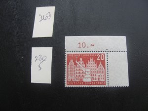 GERMANY 1956 MNH MI. 230 CORNER MARGIN   SET XF (263) ALL MARGIN #s OR CM