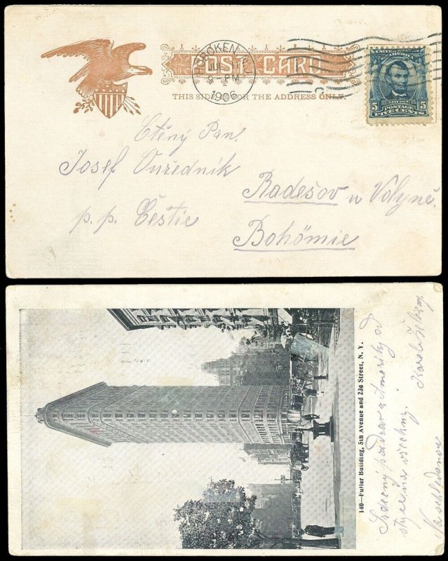 1906 LINCOLN #304 FLAT IRON BUILDING Postal Card, HOBOKEN-BOHEMIE CZECH REPUBLIC