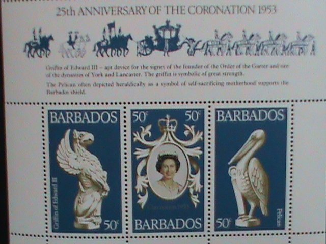​Barbados Stamp:1953-25th anniversary-Queen Elizabeth II-mnh: S/S sheet