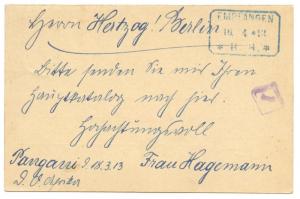 East Africa, 1912 Reply Card, outgoing, VF commercial usage, Mi. P 24 F