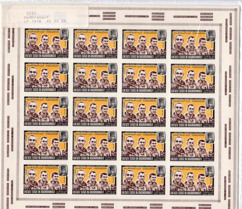 ADEN (Hadhramaut) 1967 SPACE APOLLO 4 Mini-Sheetlet (20) IMPERF.MNH