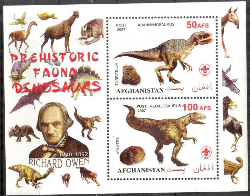Afghanistan 2007 Prehistory Animals Fossils (VIII) Scouting Scouts Sheet MNH