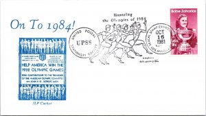 US SPECIAL EVENT CACHETED COVER HONORING THE OLYPICS OF 1984 JLP CACHET 1981