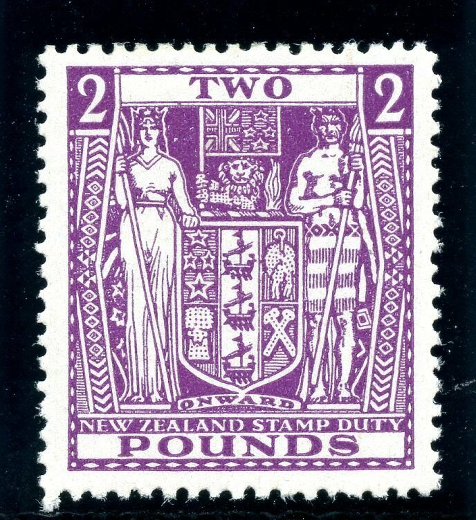 New Zealand 1952 Arms Fiscal £2 bright purple (wmk inv) MLH. SG F206w.