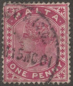 Malta, stamp, Scott#9,  used,  hinged,  one penny, red